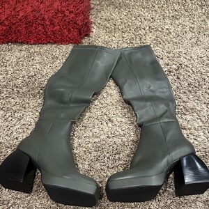 Jeffrey Campbell Tan Over the Knee Boots with Black Heel